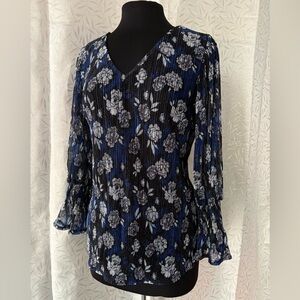 Cato Floral Blouse - Black and Blue